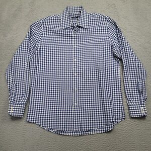 BOSS Hugo Boss Mens Dress‎ Shirt 16.5 42 Blue Checkered Long Sleeve Button
